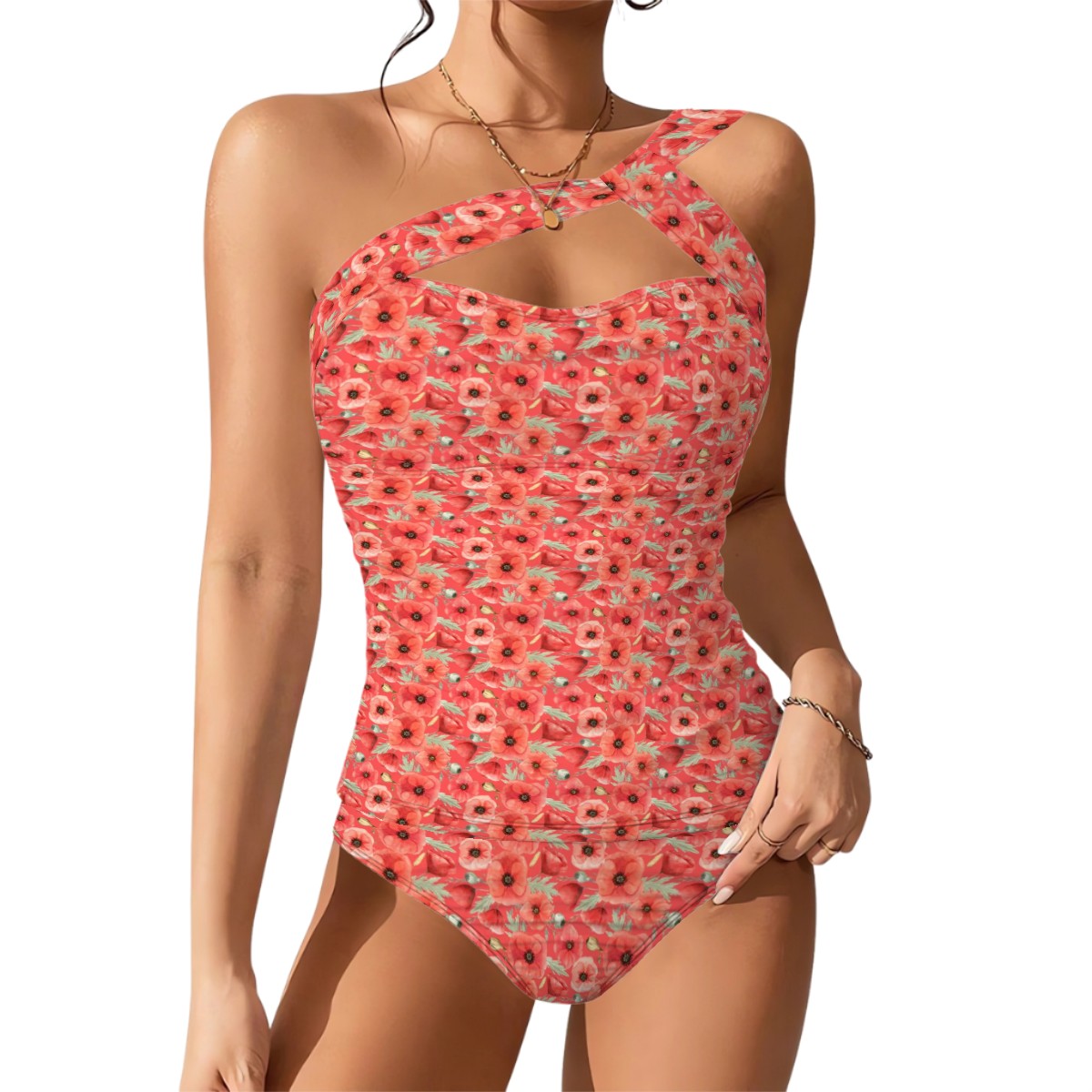 Poppy One-Shoulder Two Piece Tankini Swimsuit