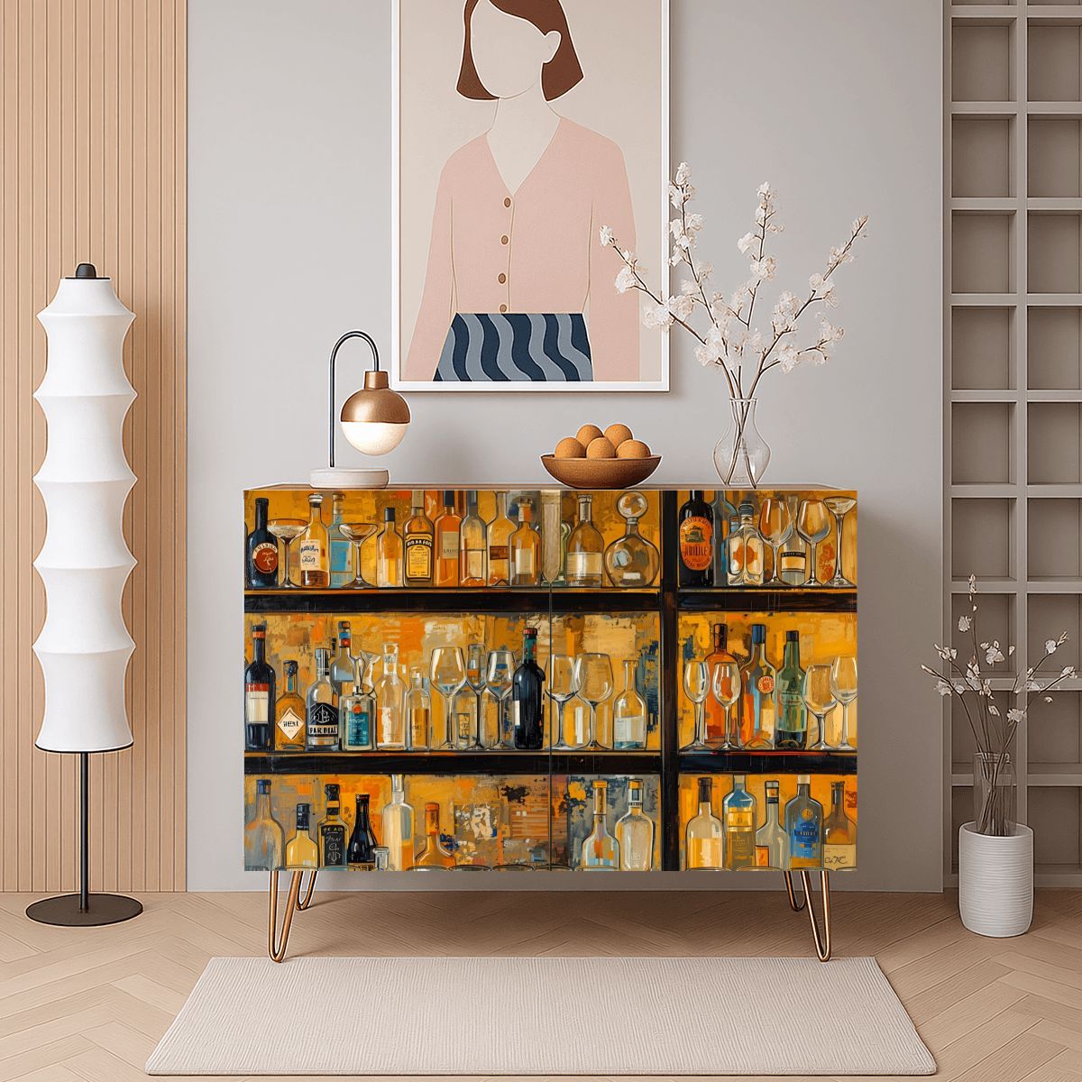Modern Bar Art Wooden Storage Cabinet (Made in USA)