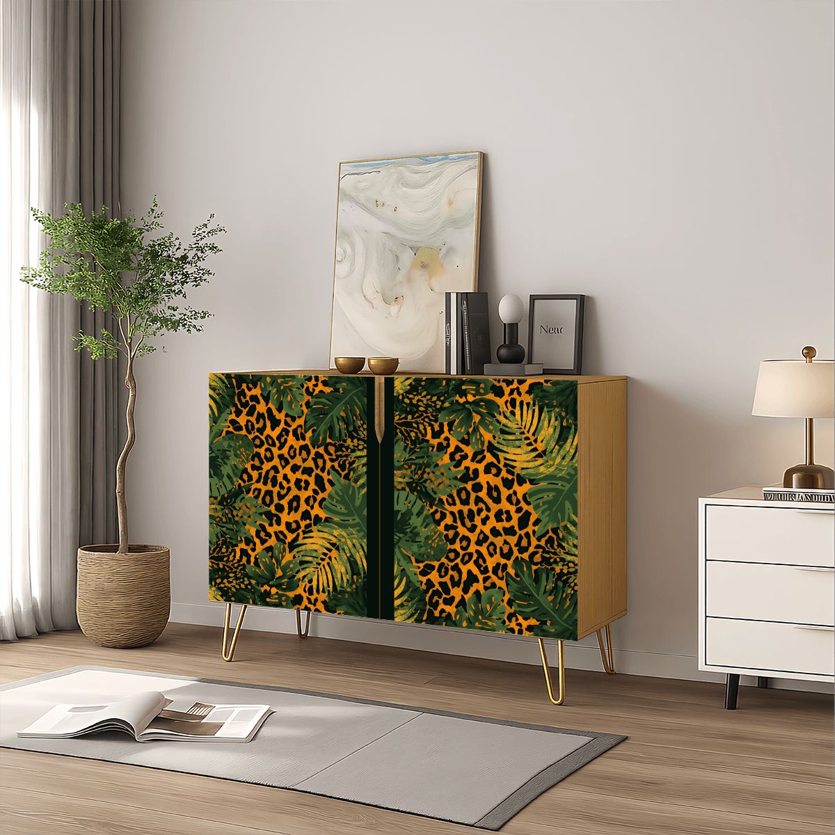 Jungle Leopard Wooden Storage Cabinet (Made in USA)