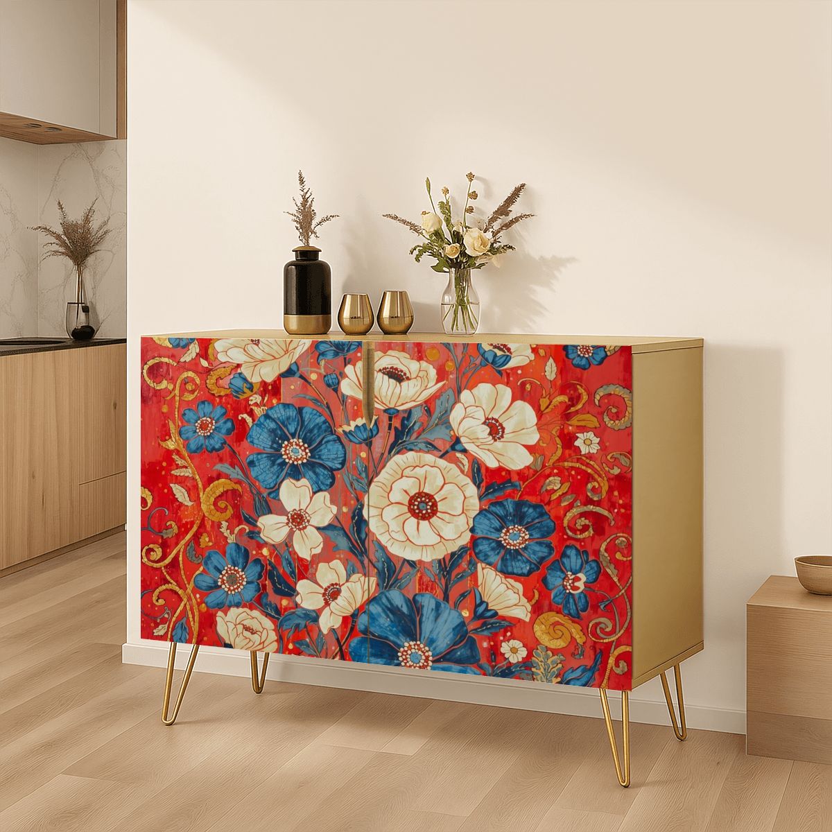 Floral Wooden Storage Cabinet (Made in USA)