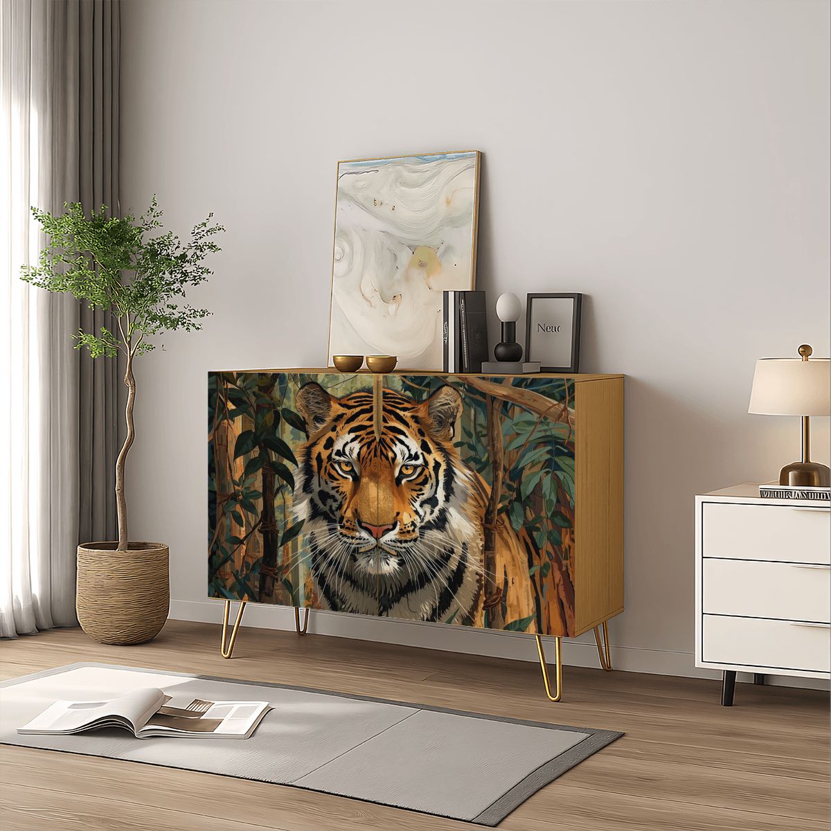 Tiger Art Wooden Storage Cabinet (Made in USA)