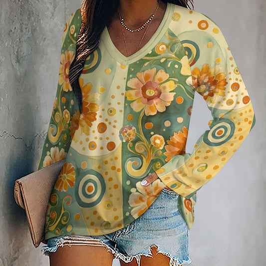 Delaney V-neck Loose Long Sleeve T-shirt