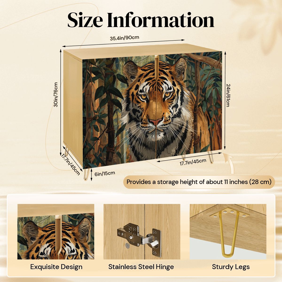 Tiger Art Wooden Storage Cabinet (Made in USA)