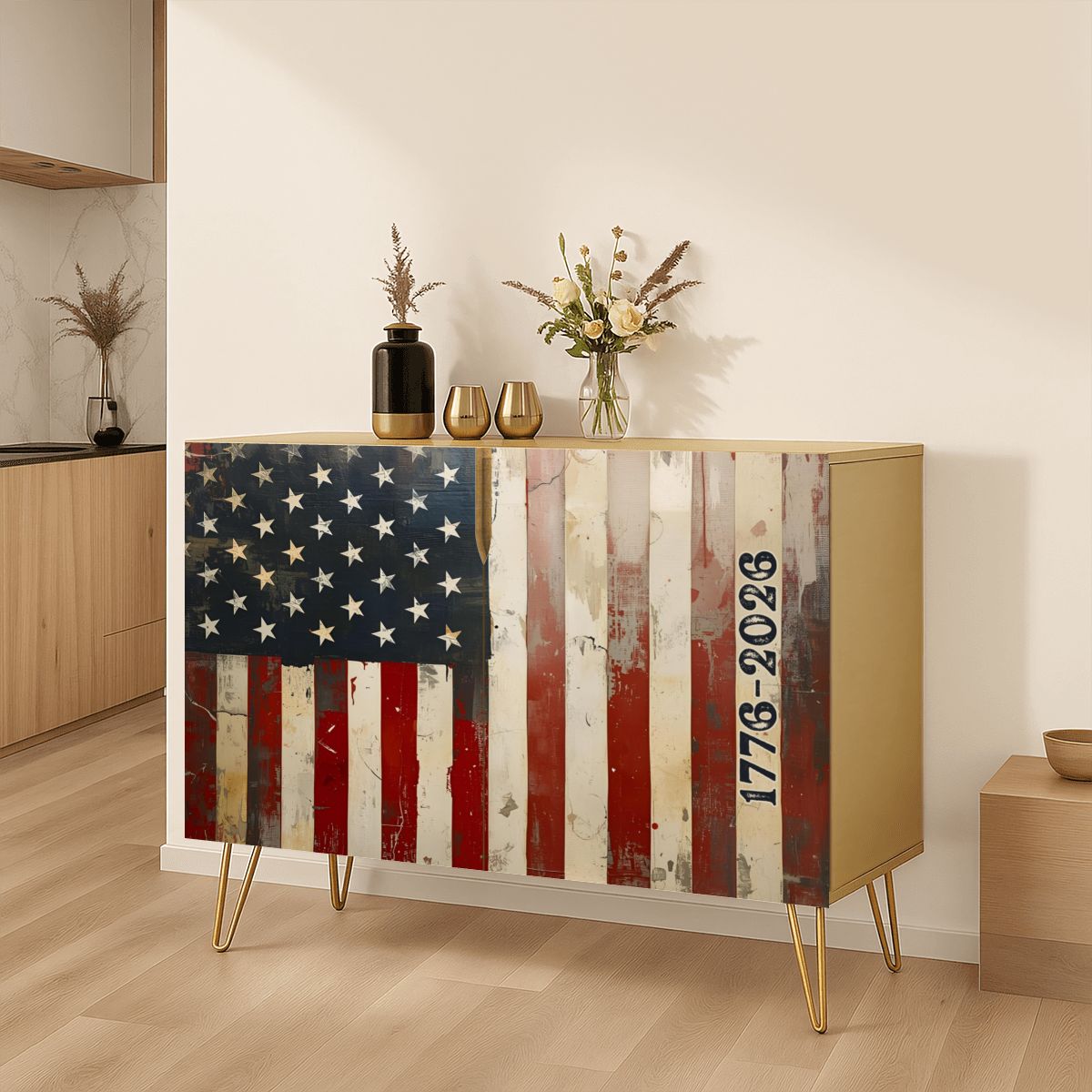 American Flag Wooden Storage Cabinet (Made in USA)