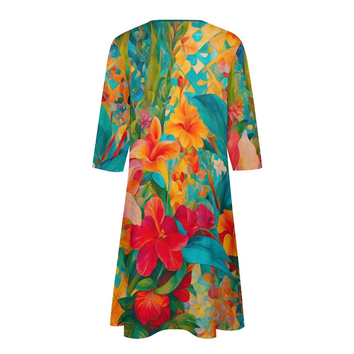 Aruba V-neck 3/4 Sleeve Dress with Pockets