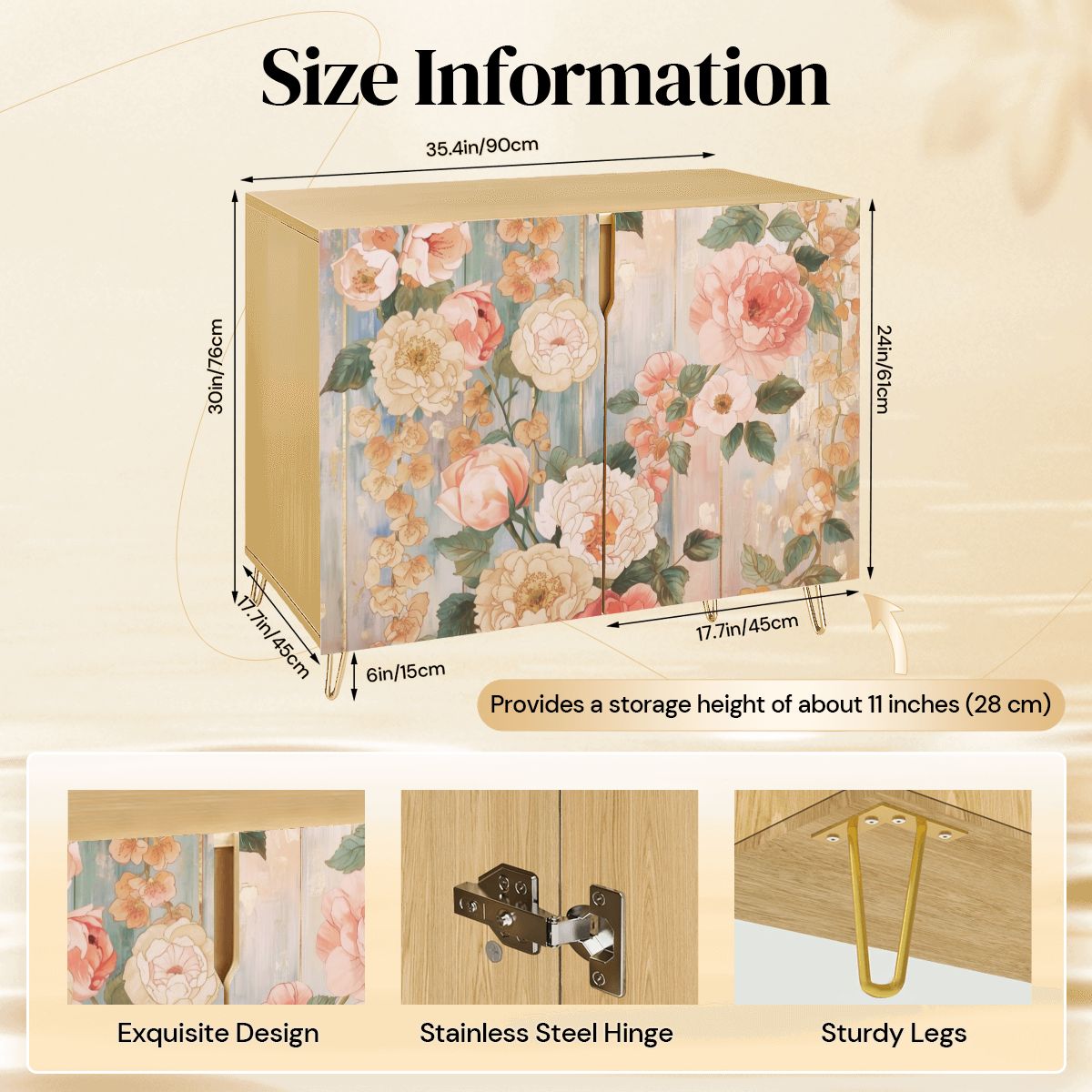 Pastel Floral Wooden Storage Cabinet (Made in USA)