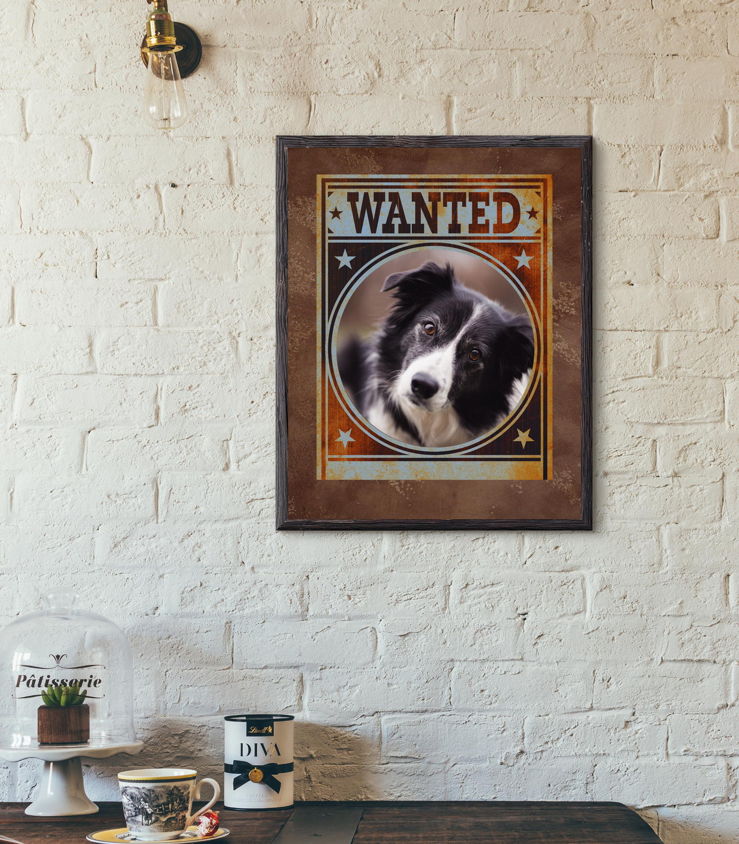 Border Collie Mug Shot Wanted Poster