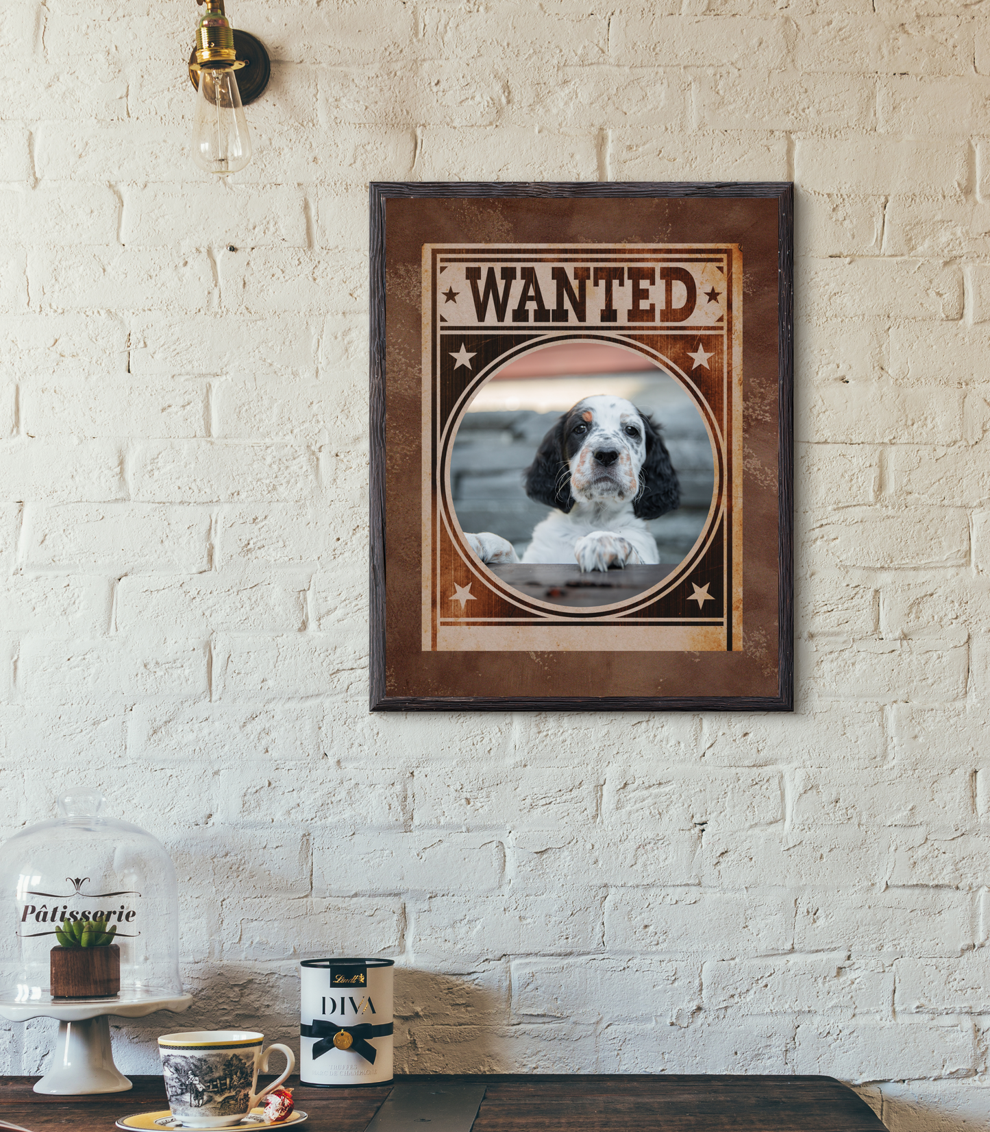 English Setter Mug Shot Wanted Poster