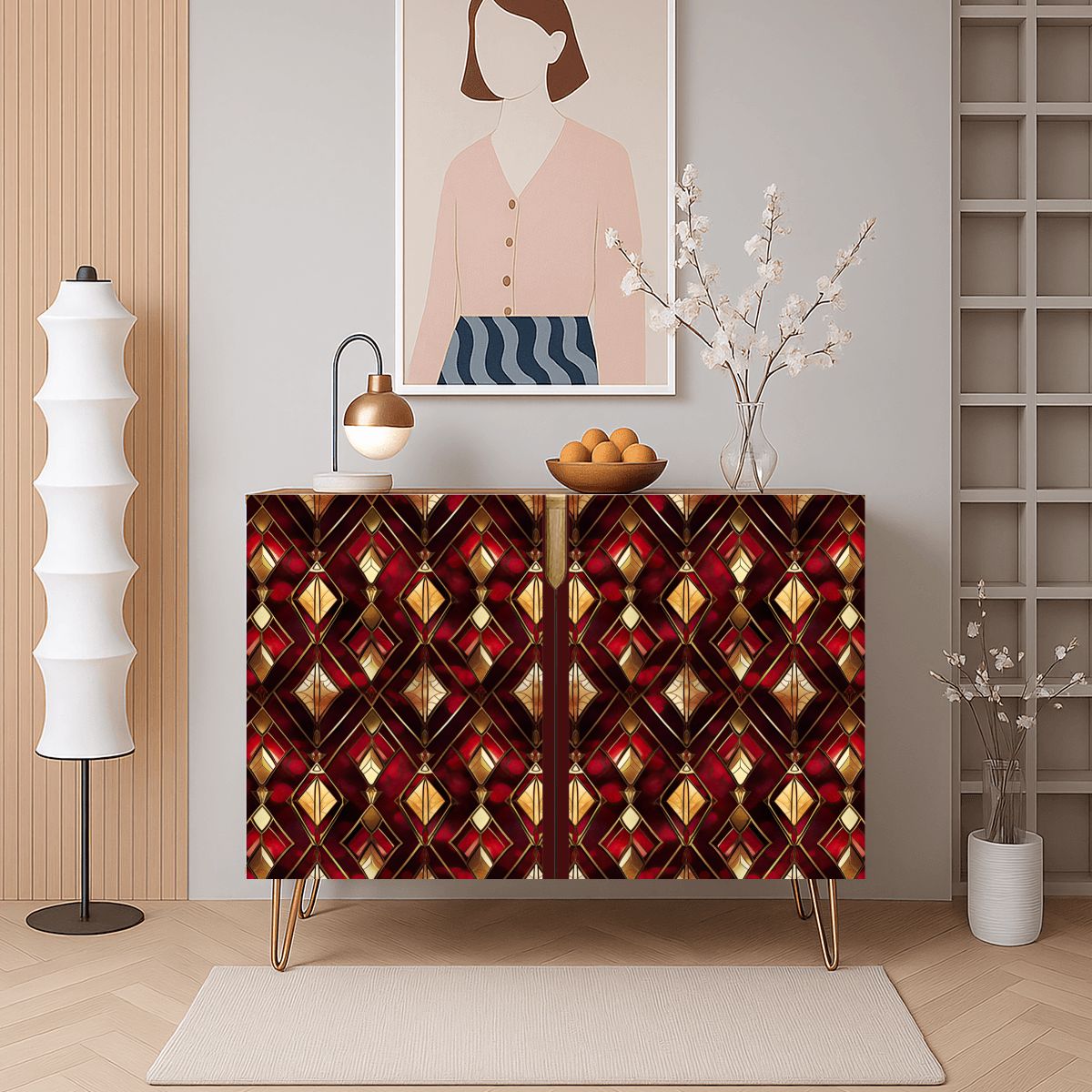 Geometric Wooden Storage Cabinet (Made in USA)