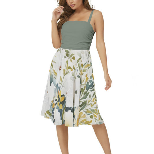 Tiffany Sleeveless Square Neck Flare Hem Midi Dress