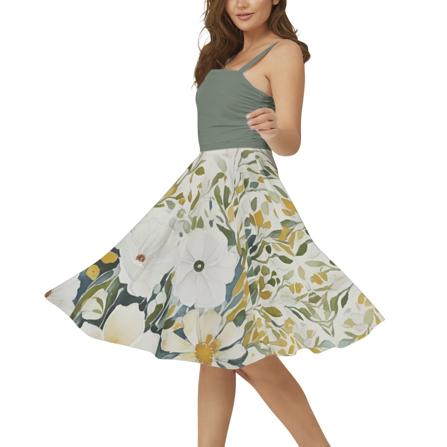 Tiffany Sleeveless Square Neck Flare Hem Midi Dress