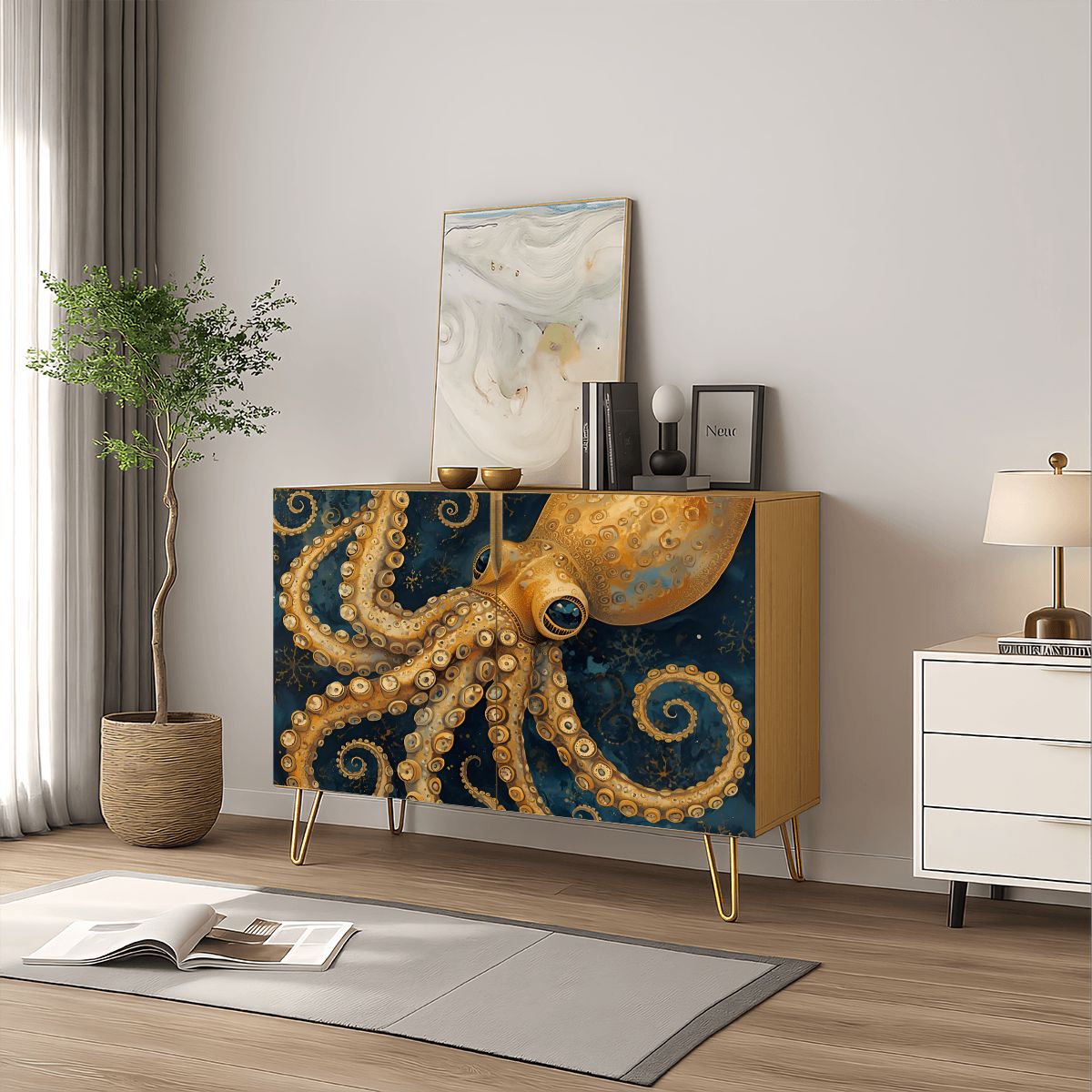 Squid Art Wooden Storage Cabinet (Made in USA)