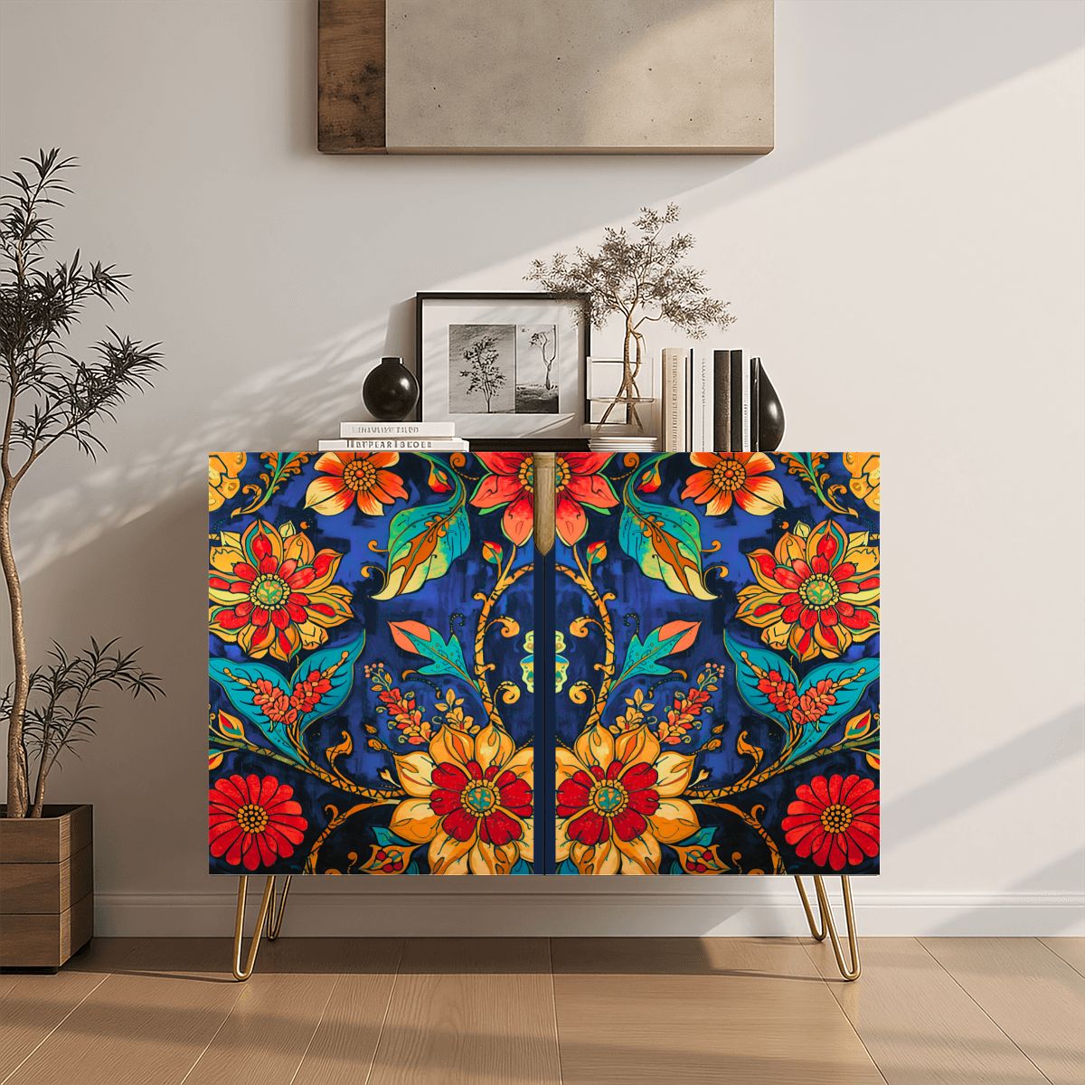 Bold Floral Wooden Storage Cabinet (Made in USA)