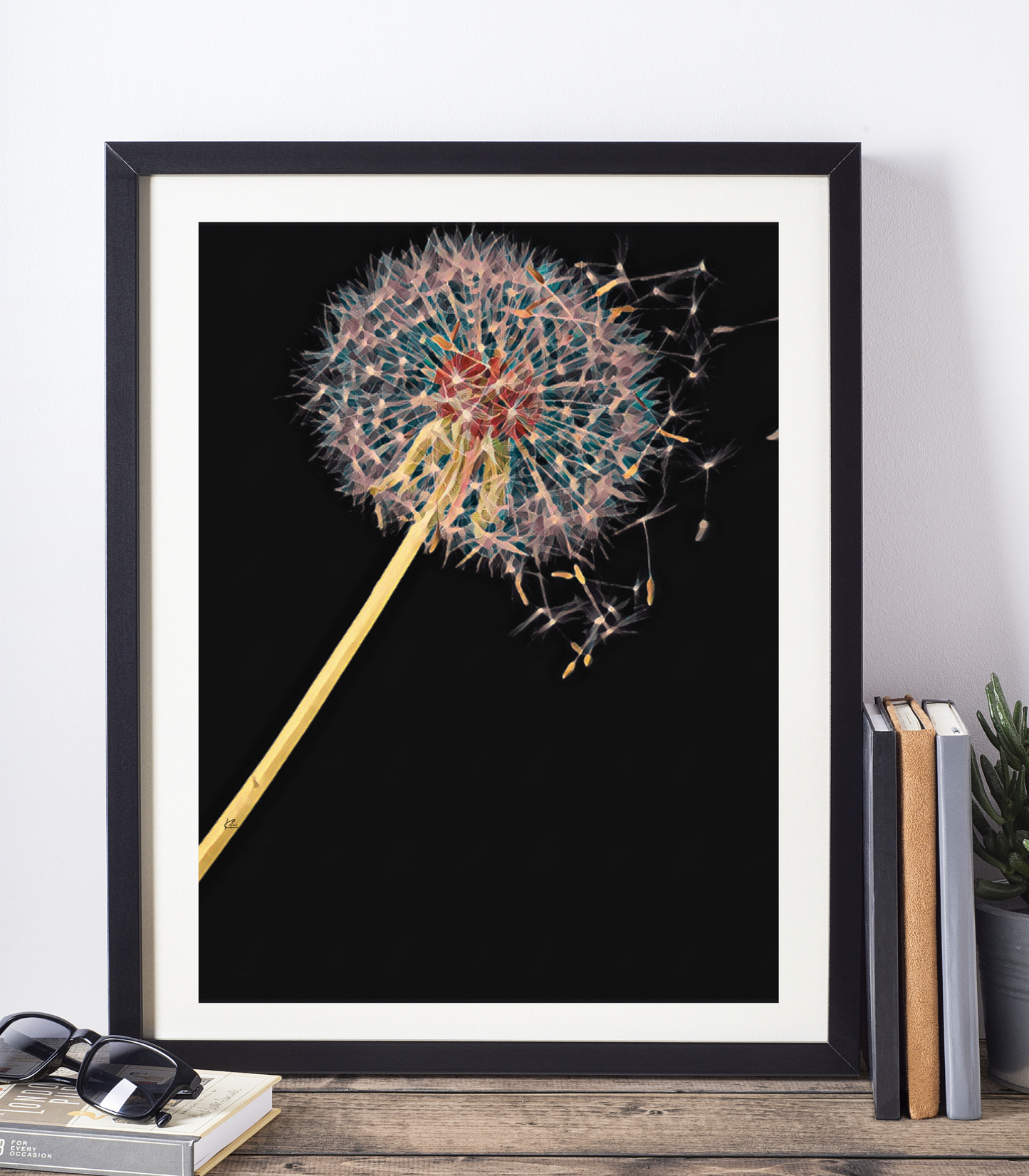 Dandelion Puffball on Black Floral Art Poster