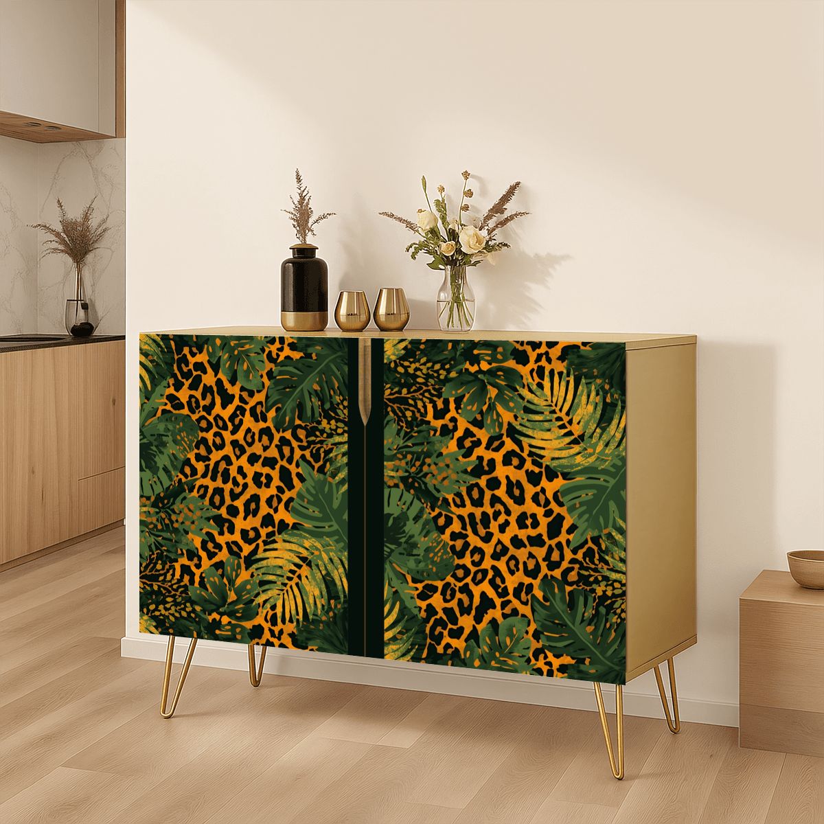 Jungle Leopard Wooden Storage Cabinet (Made in USA)