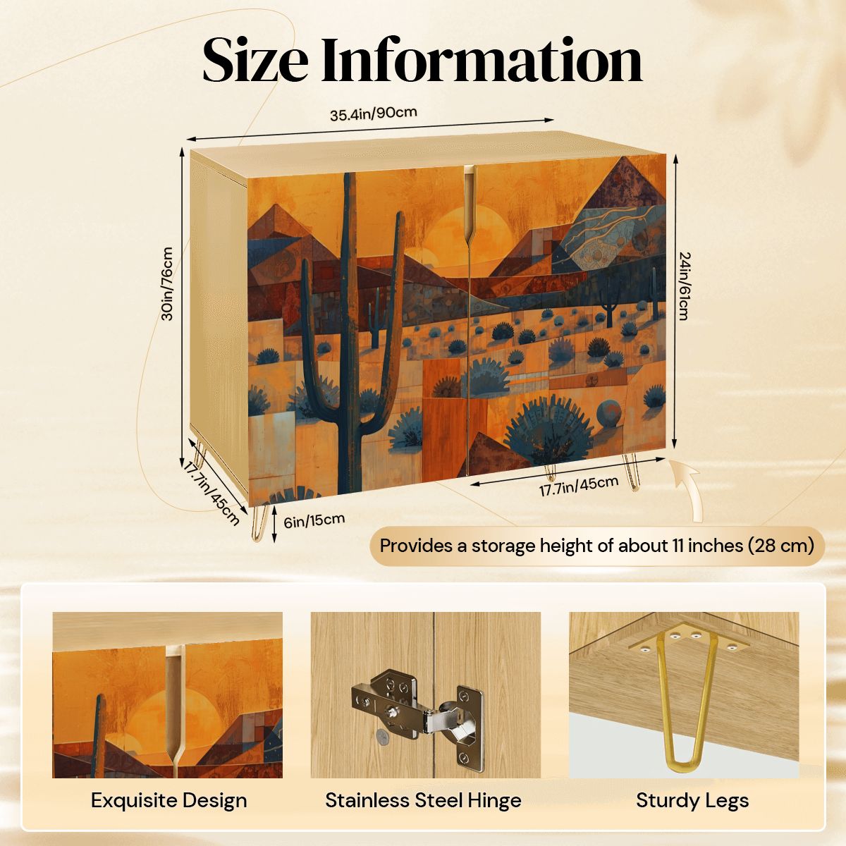 Southwest Desert Abstract Art Wooden Storage Cabinet (Made in USA)