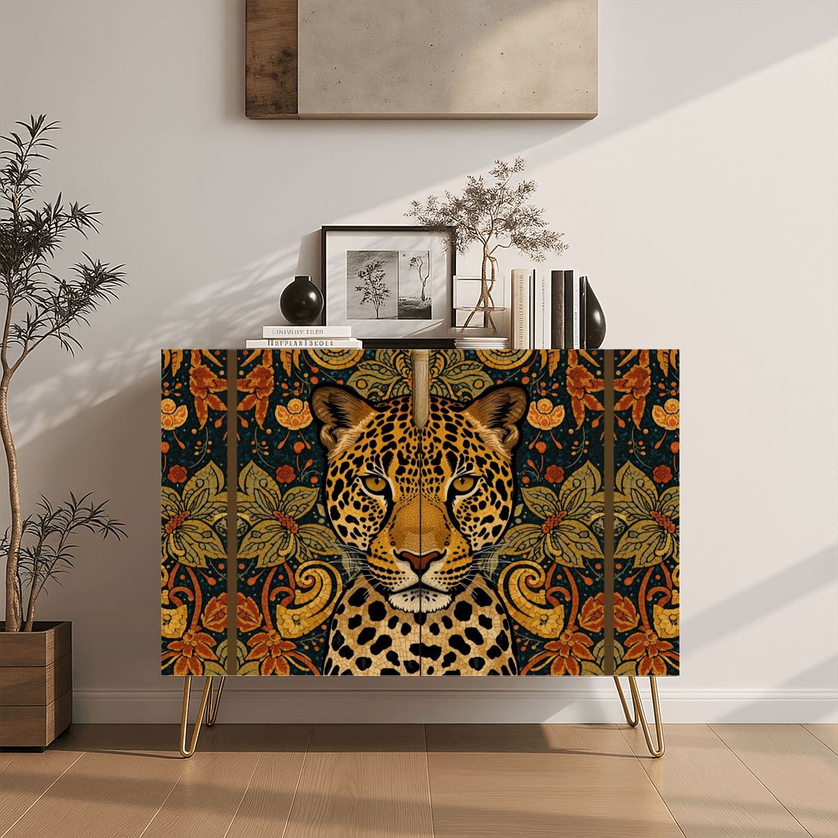 Leopard Art Wooden Storage Cabinet (Made in USA)