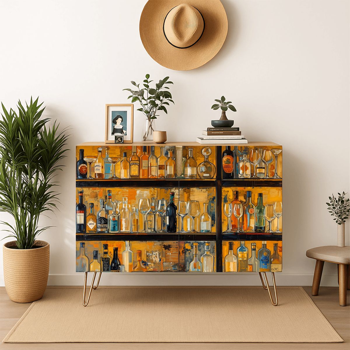 Modern Bar Art Wooden Storage Cabinet (Made in USA)