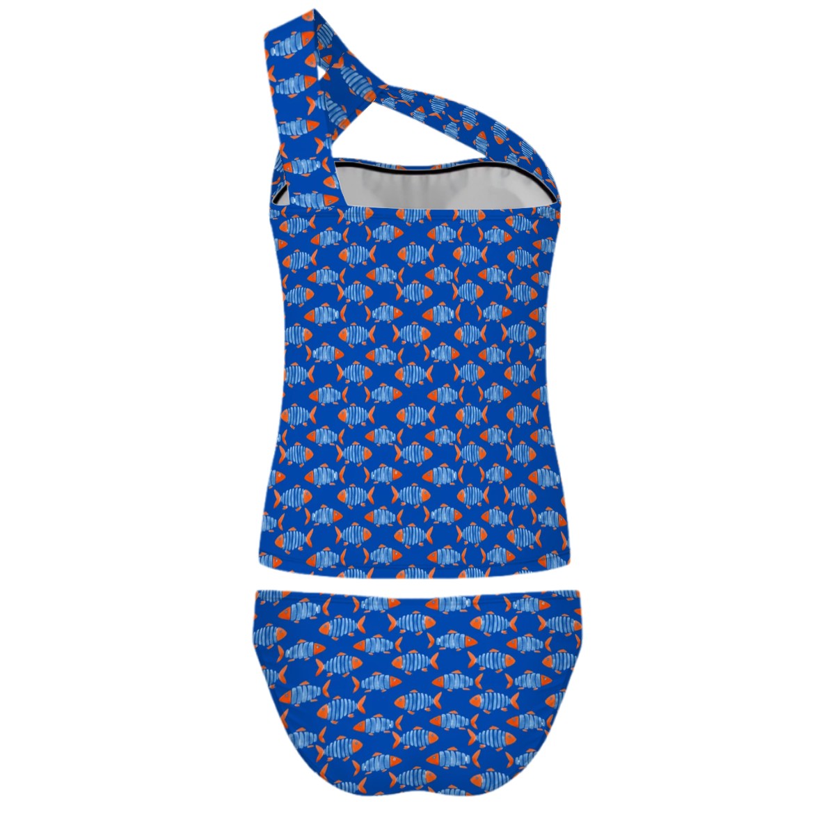 Fish Batik One-Shoulder Two Piece Tankini Swimsuit