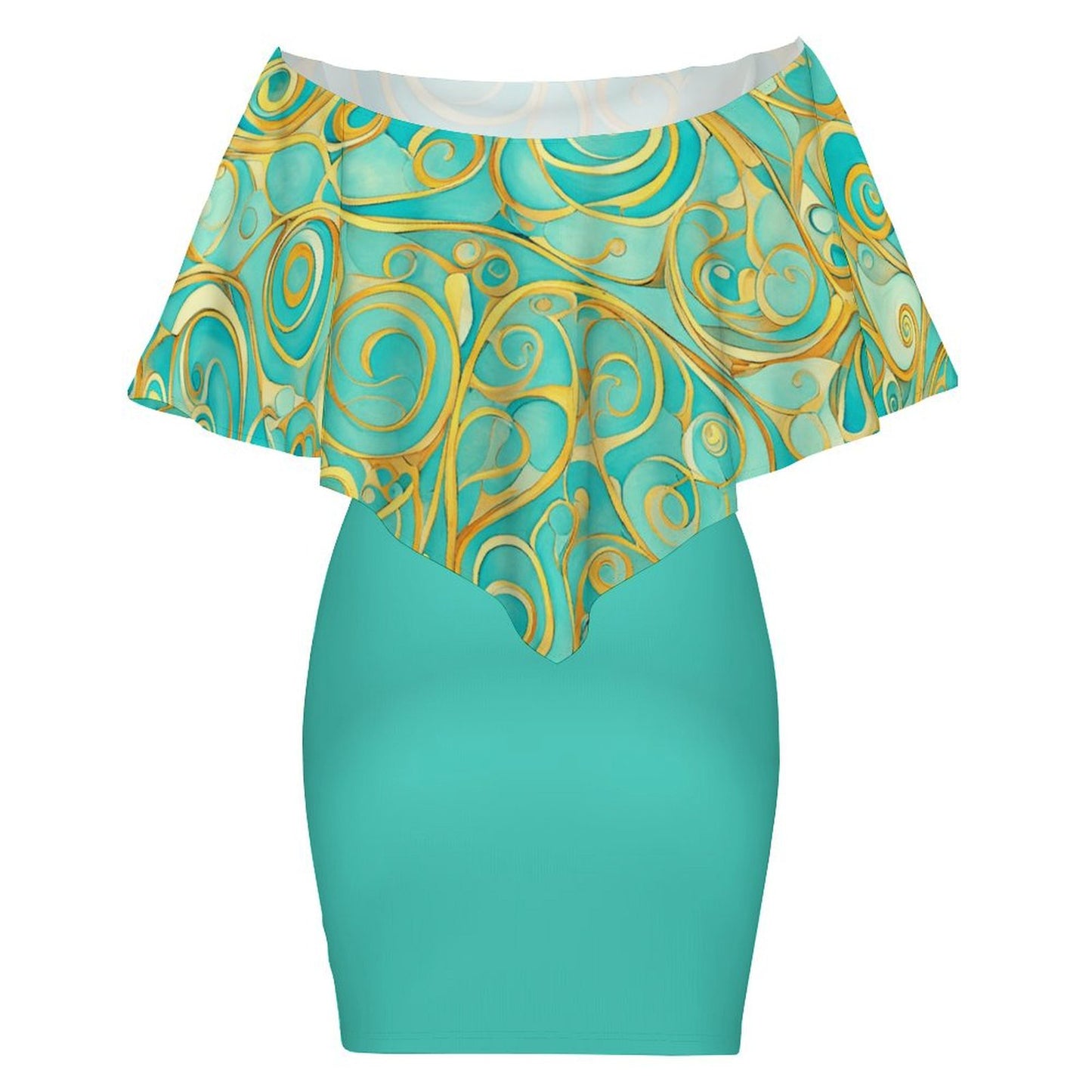 Teal Swirl Women's Off-shoulder Shawl Dress
