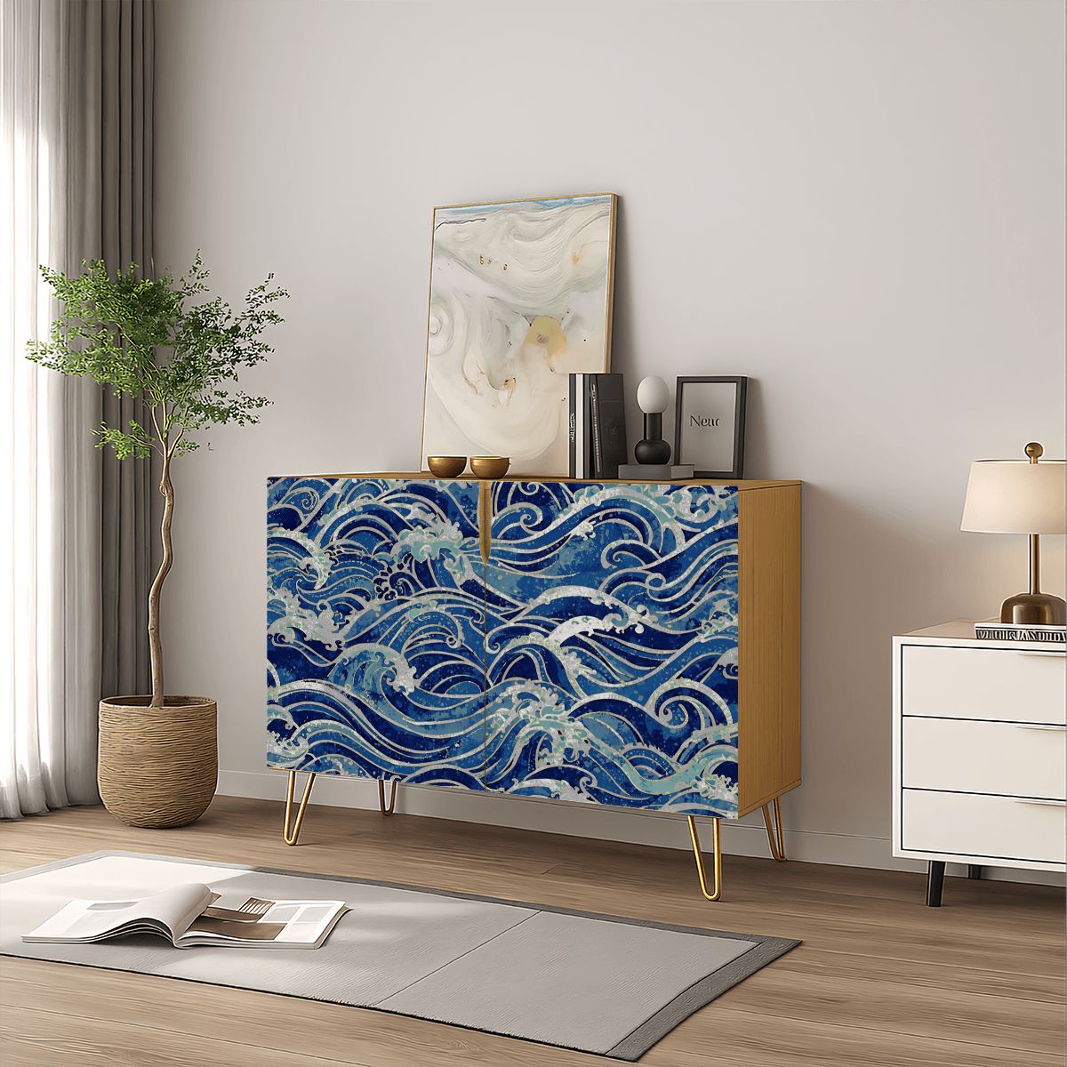 Ocean Waves Wooden Storage Cabinet (Made in USA)