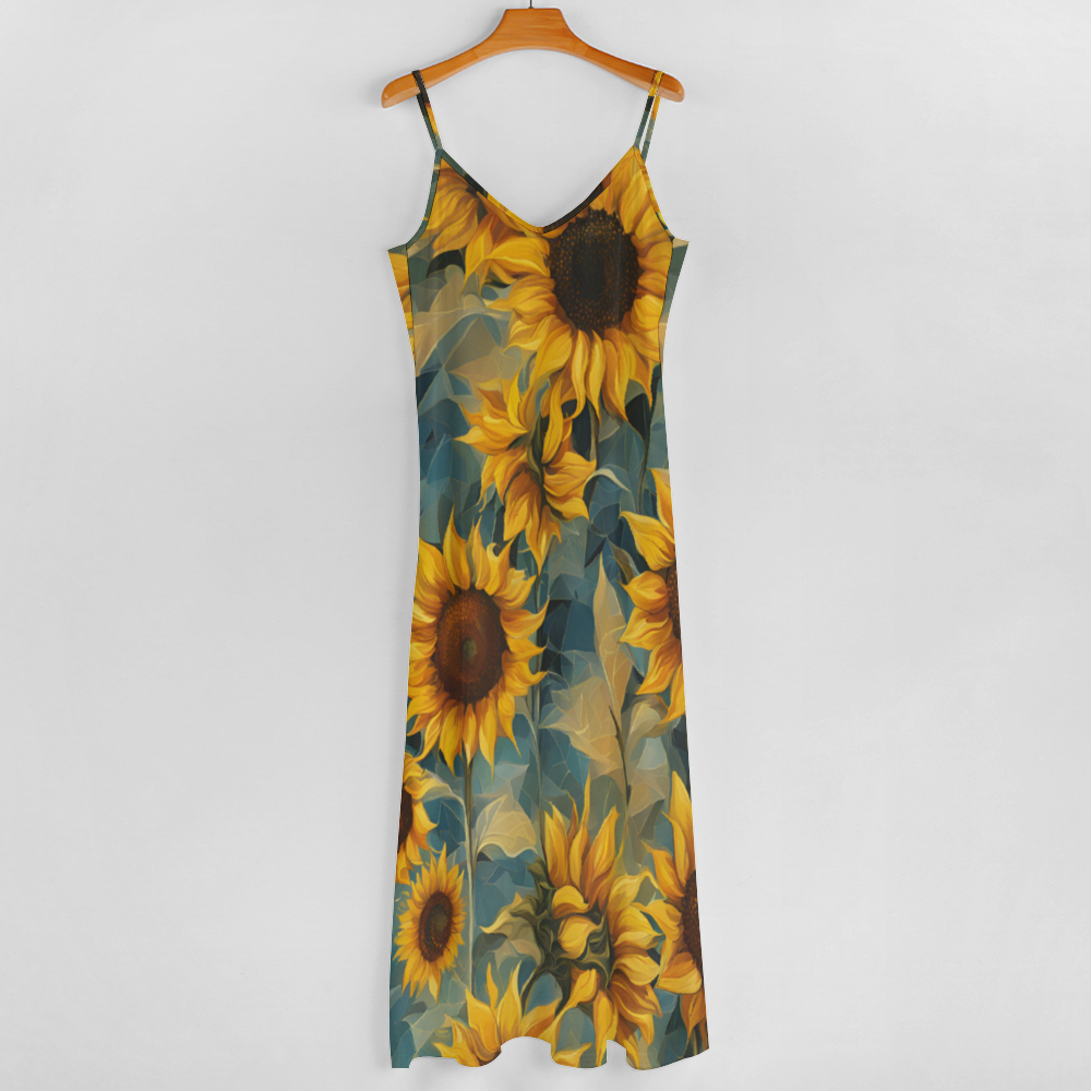 Sunflowers Women's Summer Fashion Maxi Slip Dress