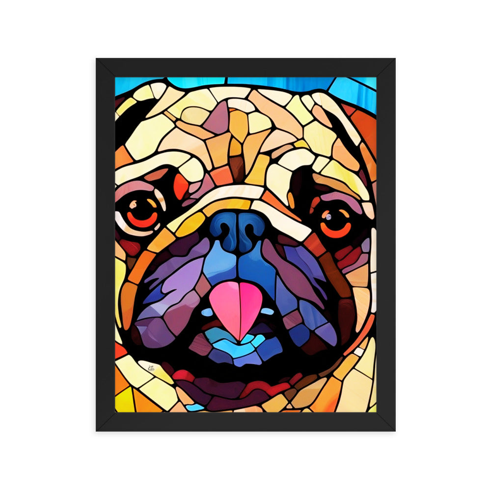 Pug Stained Glass Look Framed poster