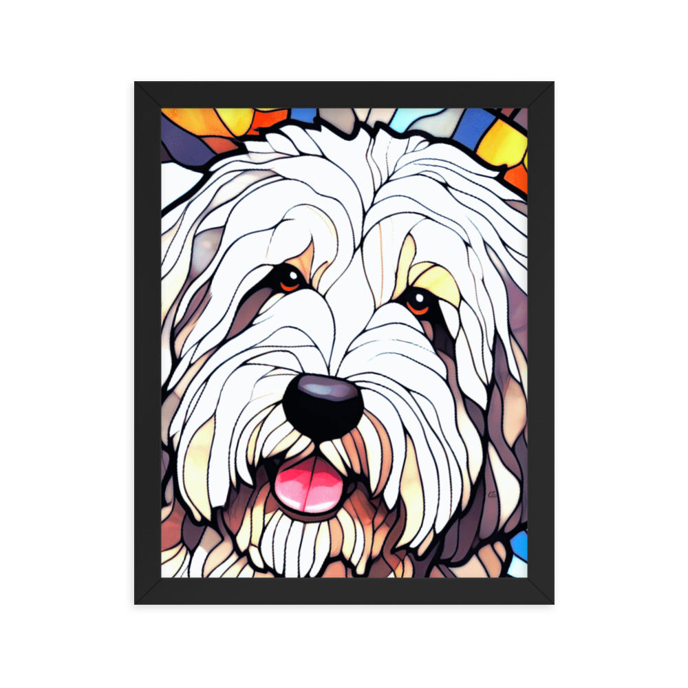 English Sheepdog Stained Glass Look Framed poster