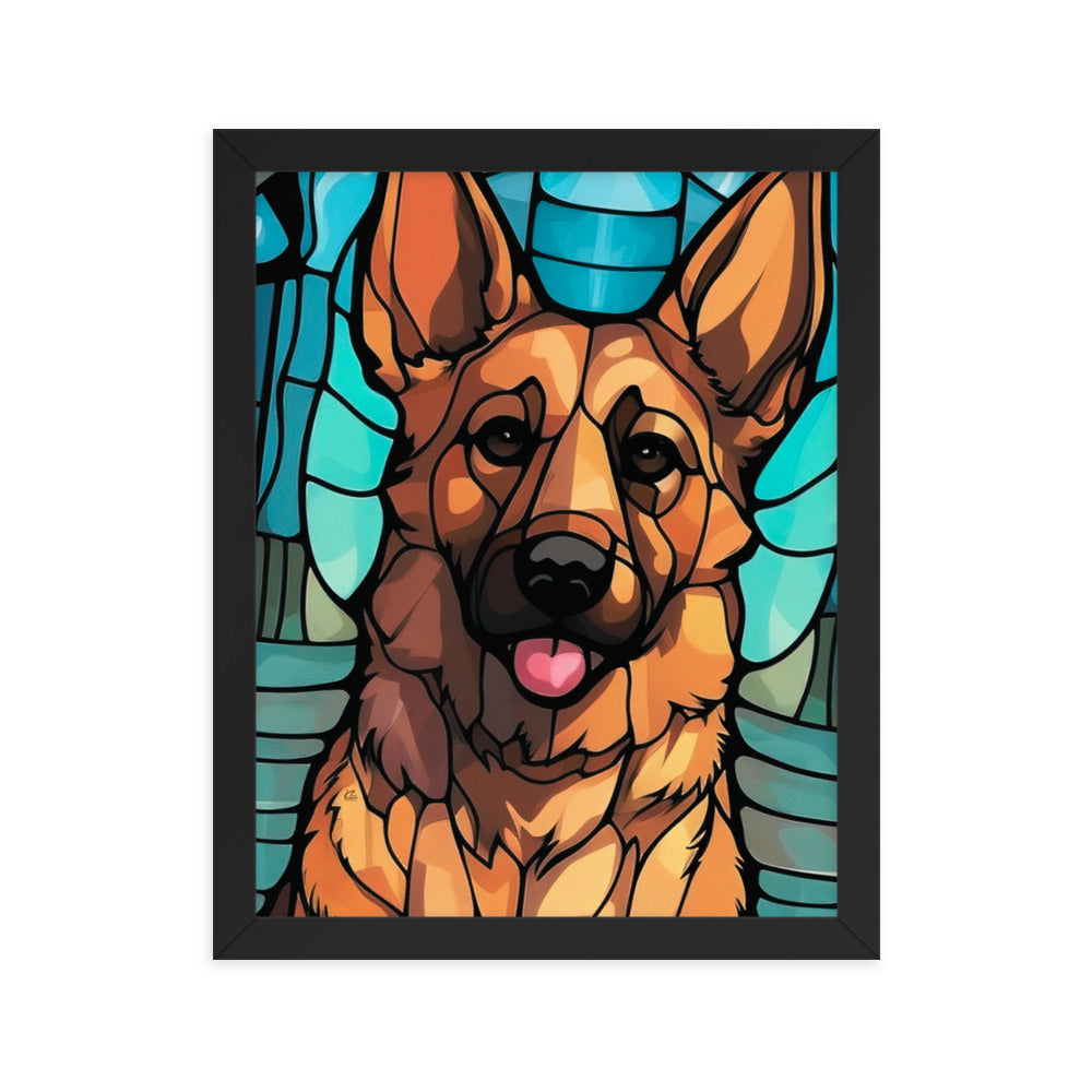 German Shepherd Stained Glass Look Framed poster