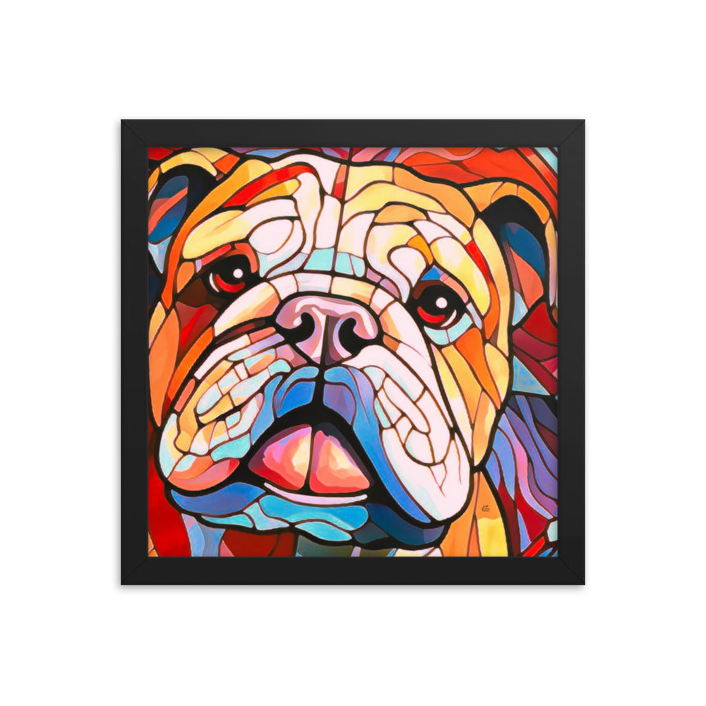 Leroy Bulldog Stained Glass Look Framed poster