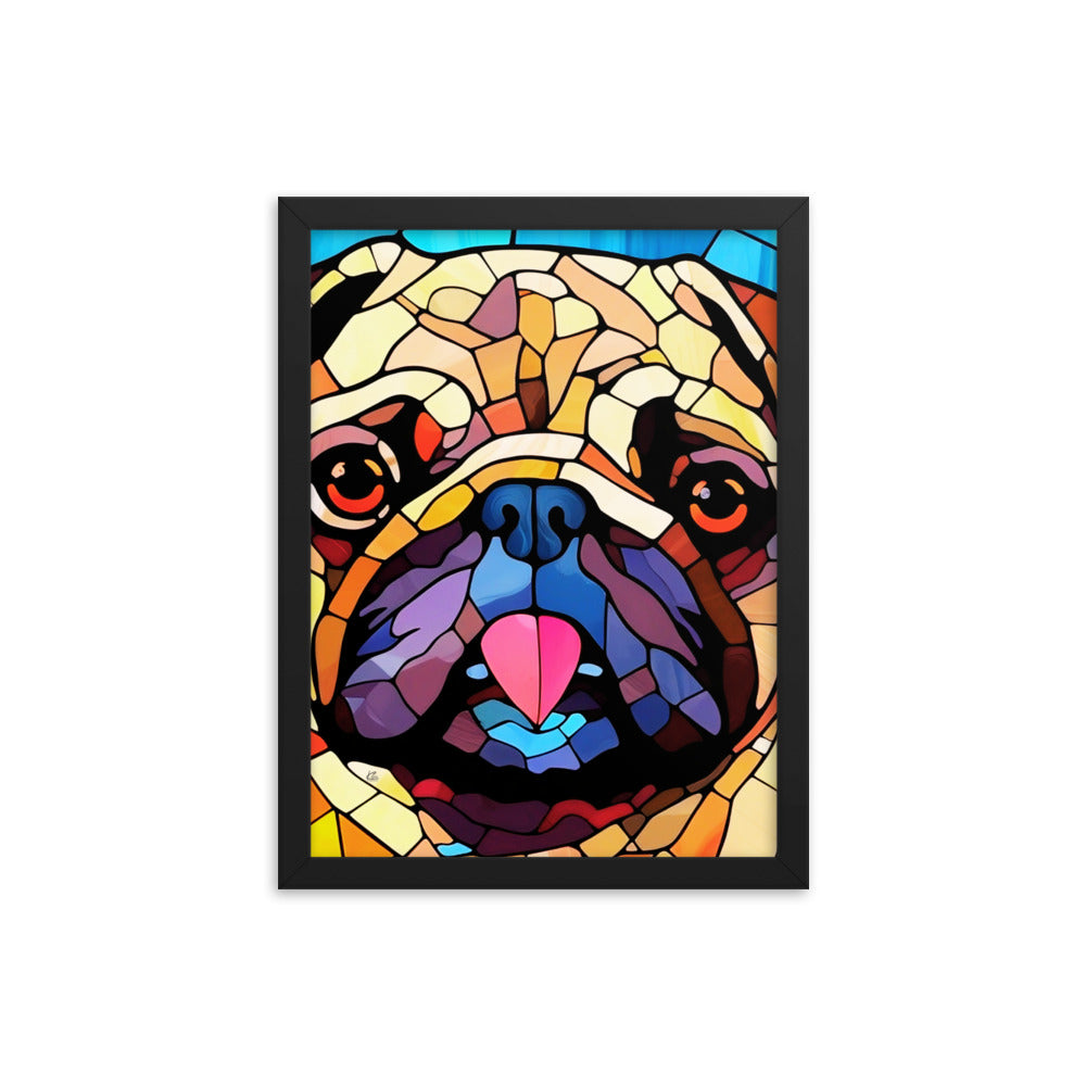 Pug Stained Glass Look Framed poster