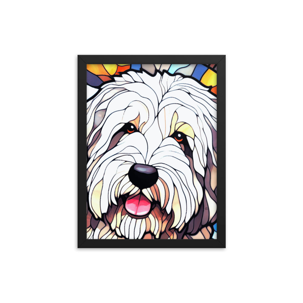 English Sheepdog Stained Glass Look Framed poster