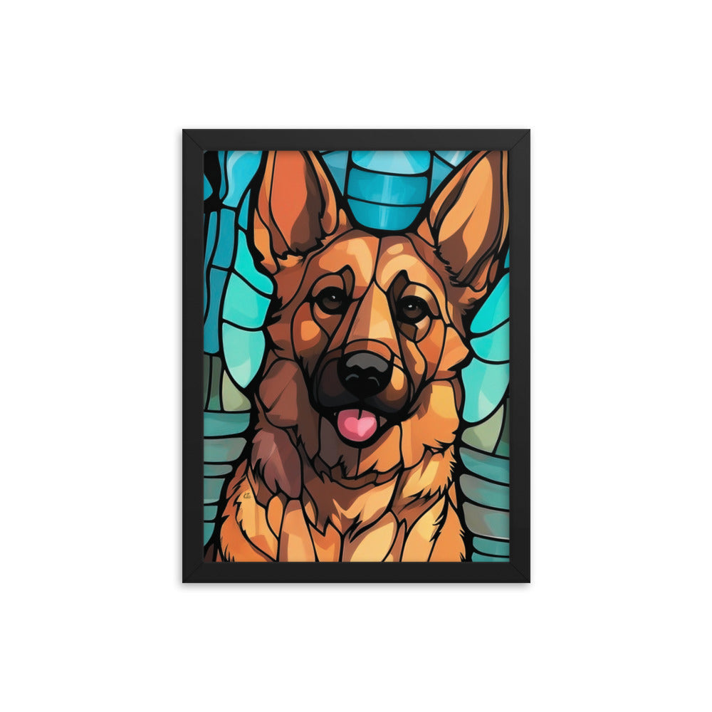 German Shepherd Stained Glass Look Framed poster