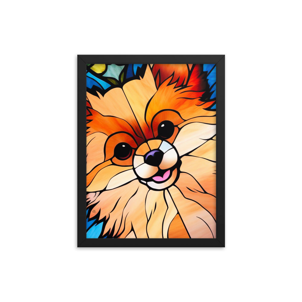 Pomeranian Stained Glass Look Framed poster