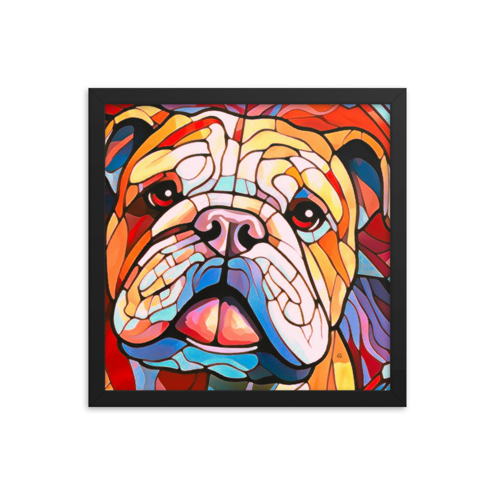 Leroy Bulldog Stained Glass Look Framed poster