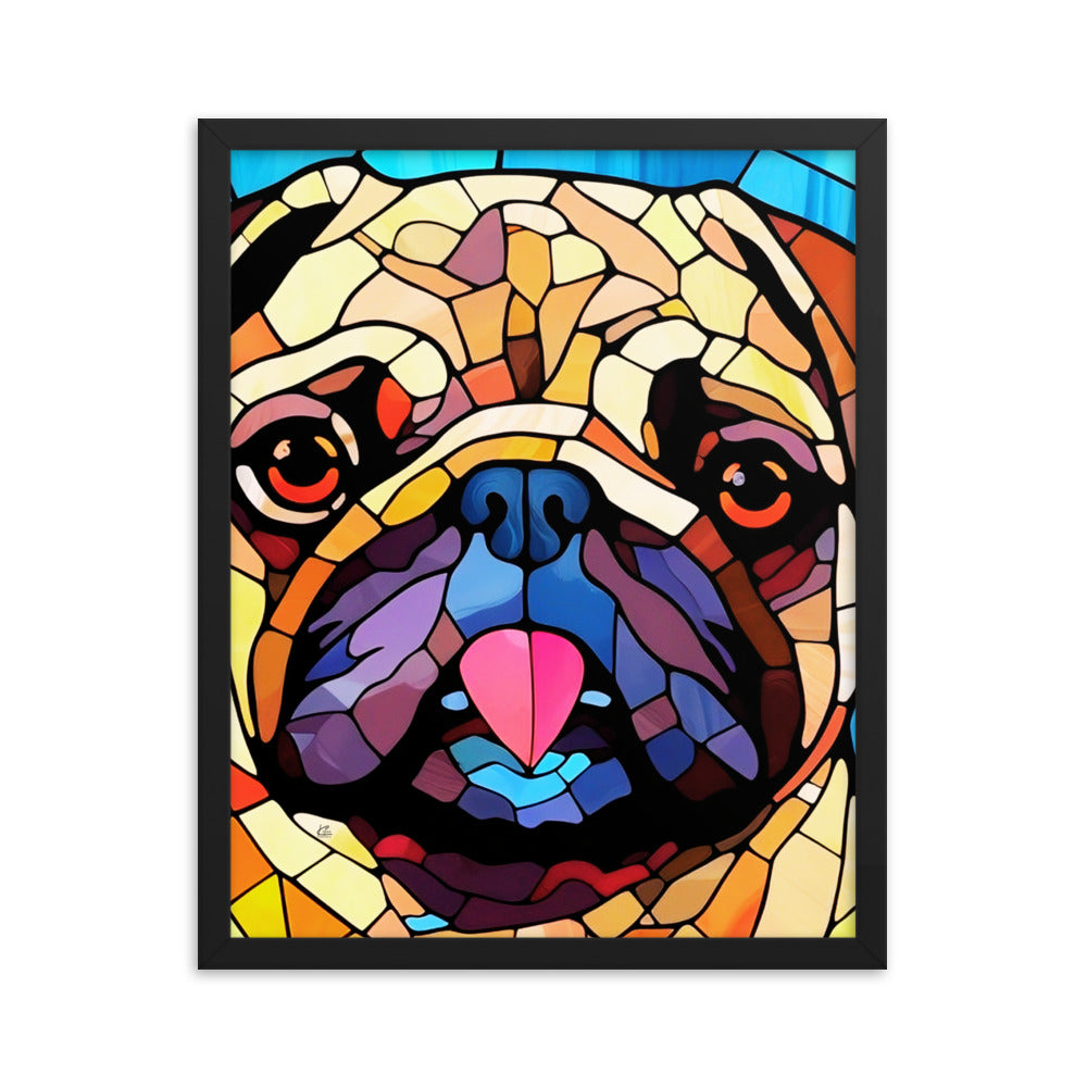 Pug Stained Glass Look Framed poster