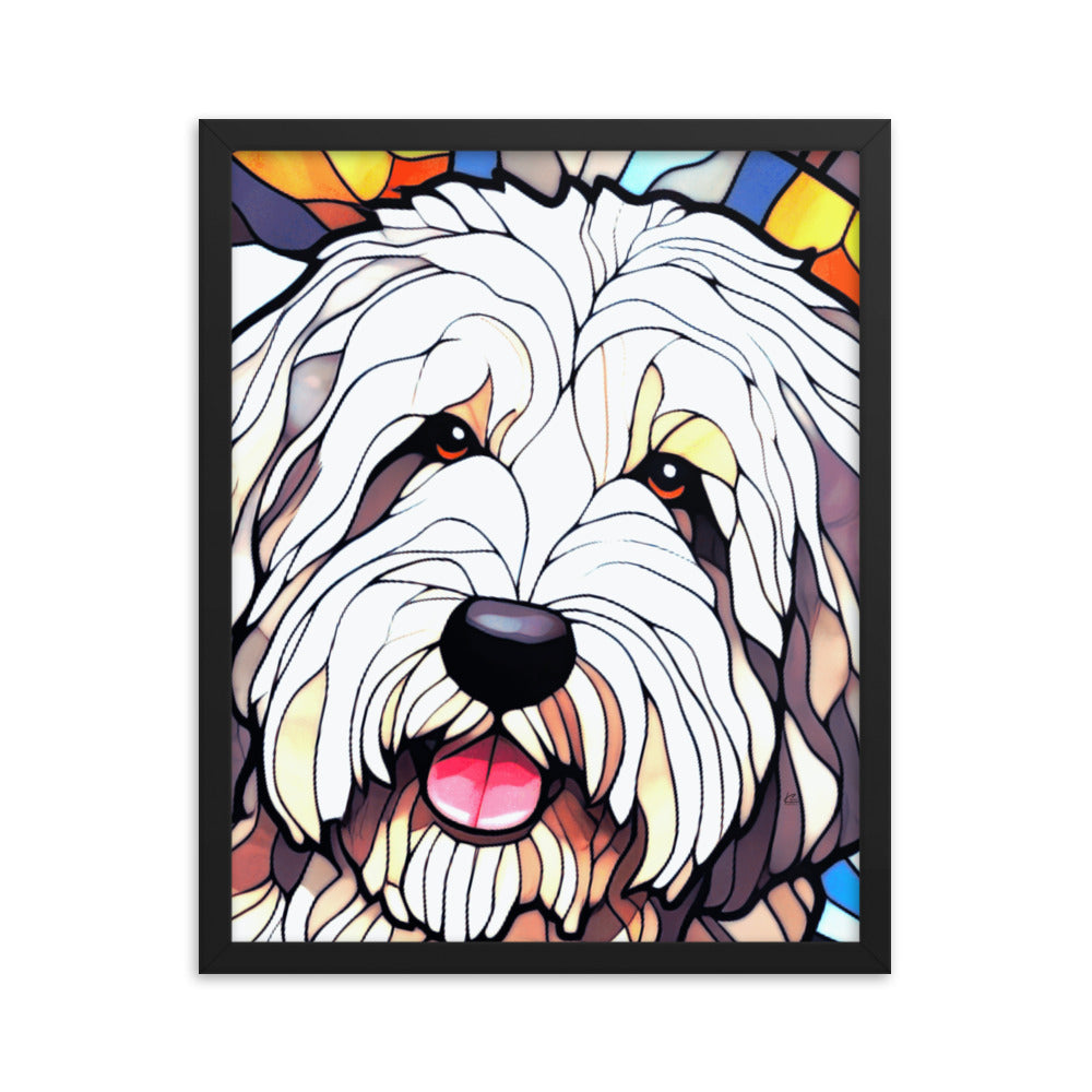 English Sheepdog Stained Glass Look Framed poster