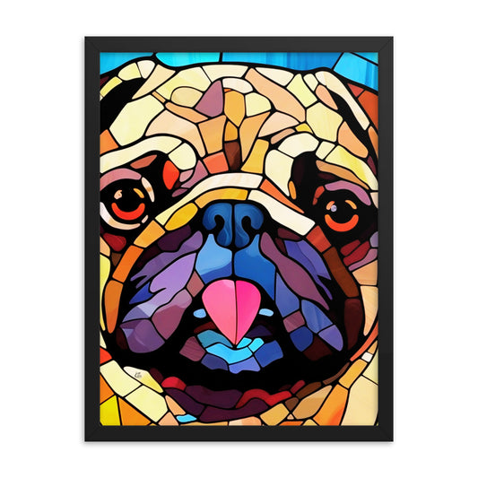 Pug Stained Glass Look Framed poster