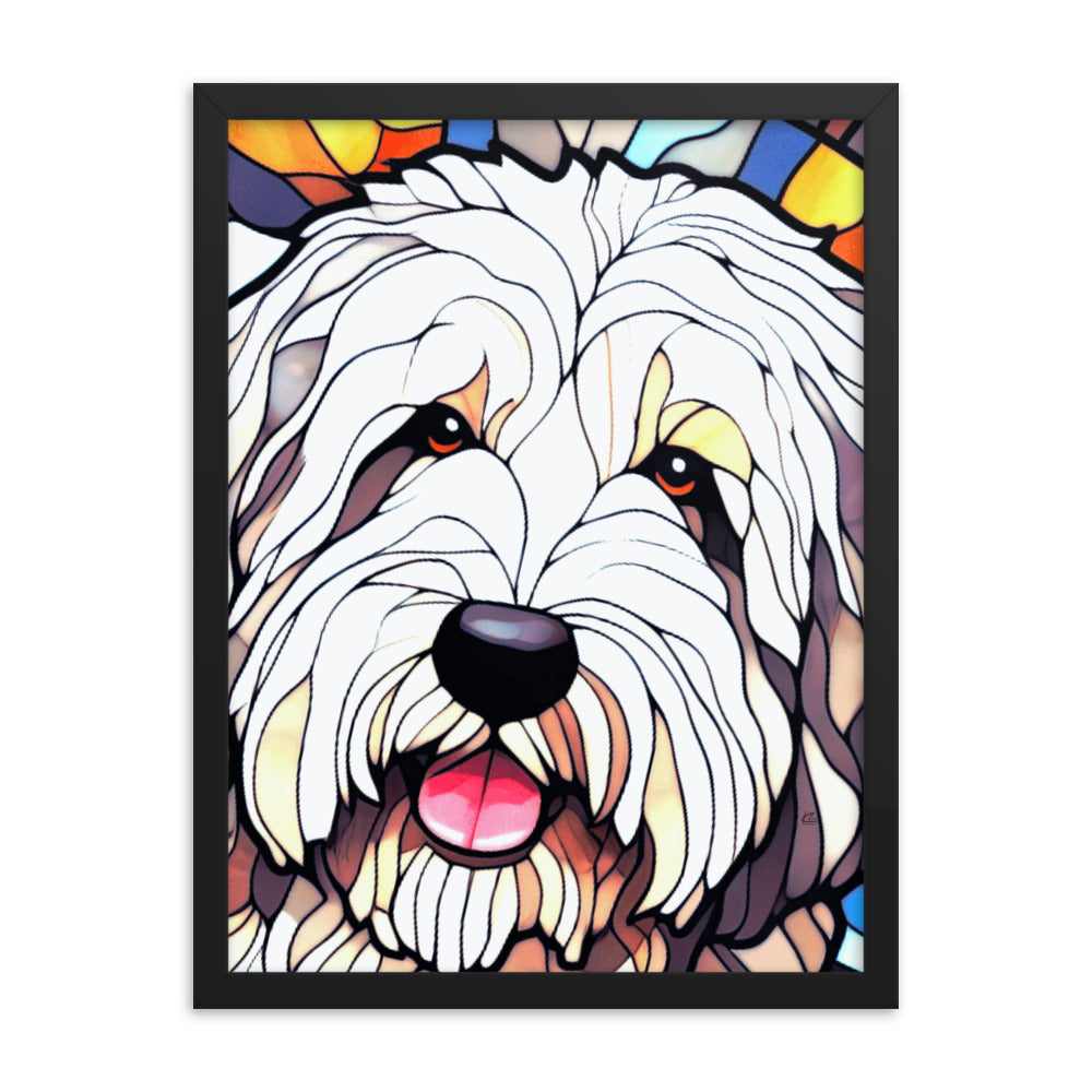 English Sheepdog Stained Glass Look Framed poster