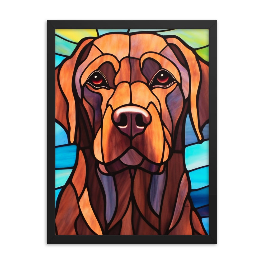 Chocolate Labrador Stained Glass Look Framed poster