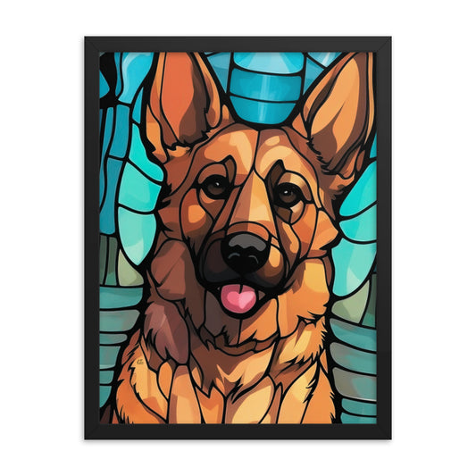 German Shepherd Stained Glass Look Framed poster