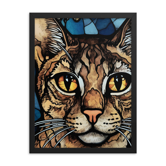 Savannah Cat Stained Glass Look Framed poster