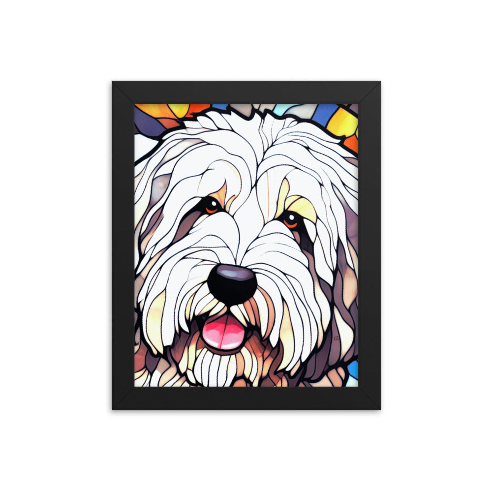 English Sheepdog Stained Glass Look Framed poster