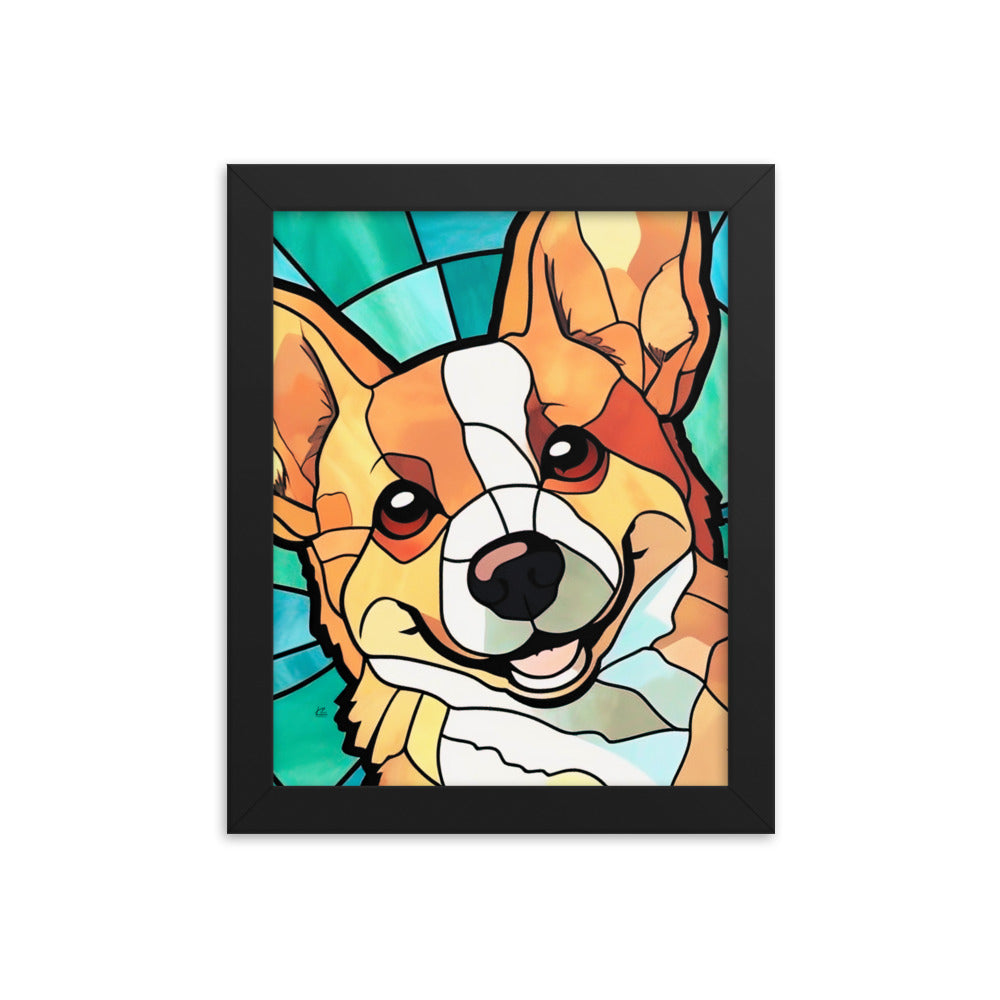 Corgi Stained Glass Look Framed poster