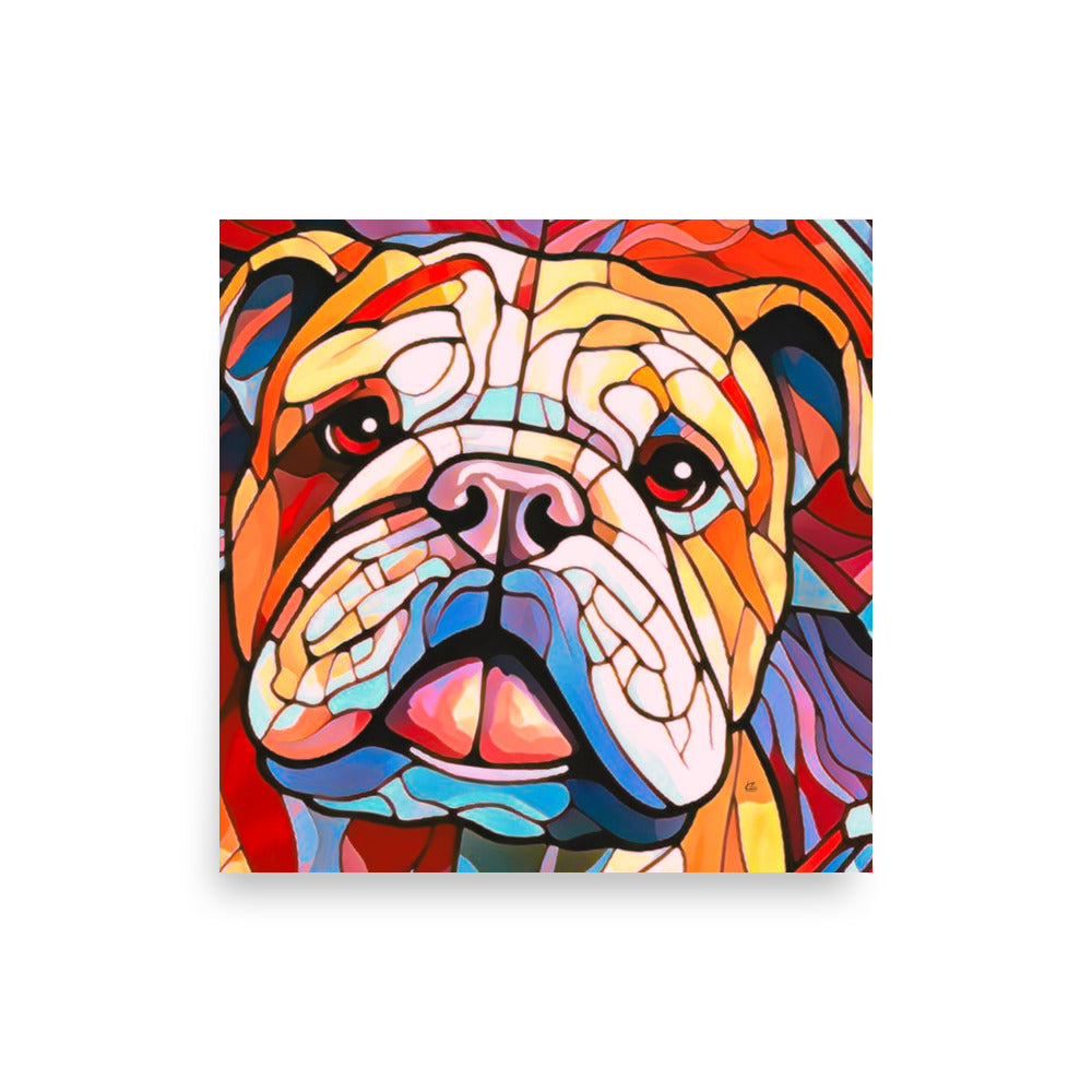 Leroy Bulldog Square Stained Glass Look Poster