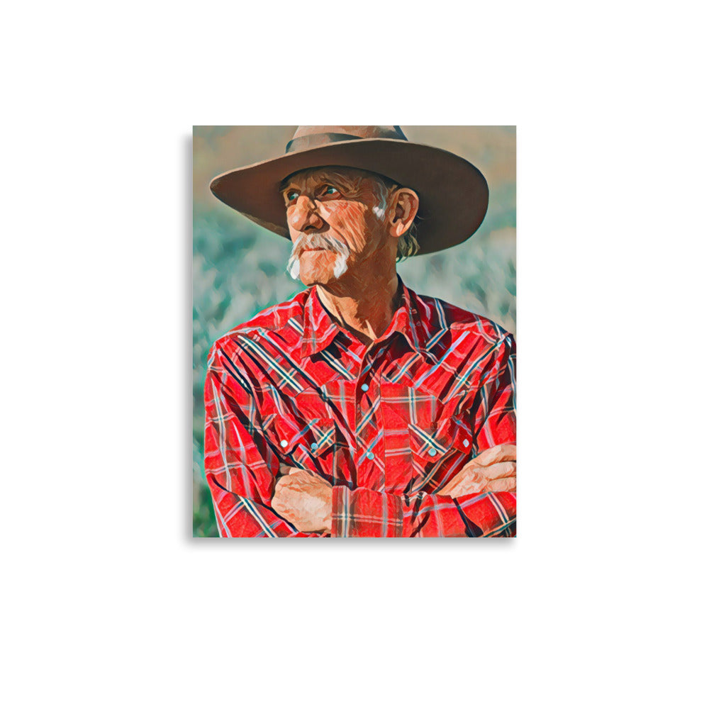 Dusty Senior Cowboy in Red Plaid Shirt Art Poster