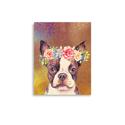 Georgina Boston Terrier with Flower Crown Poster