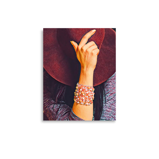 Hiding Maroon Hat Coral Bracelet Art Poster