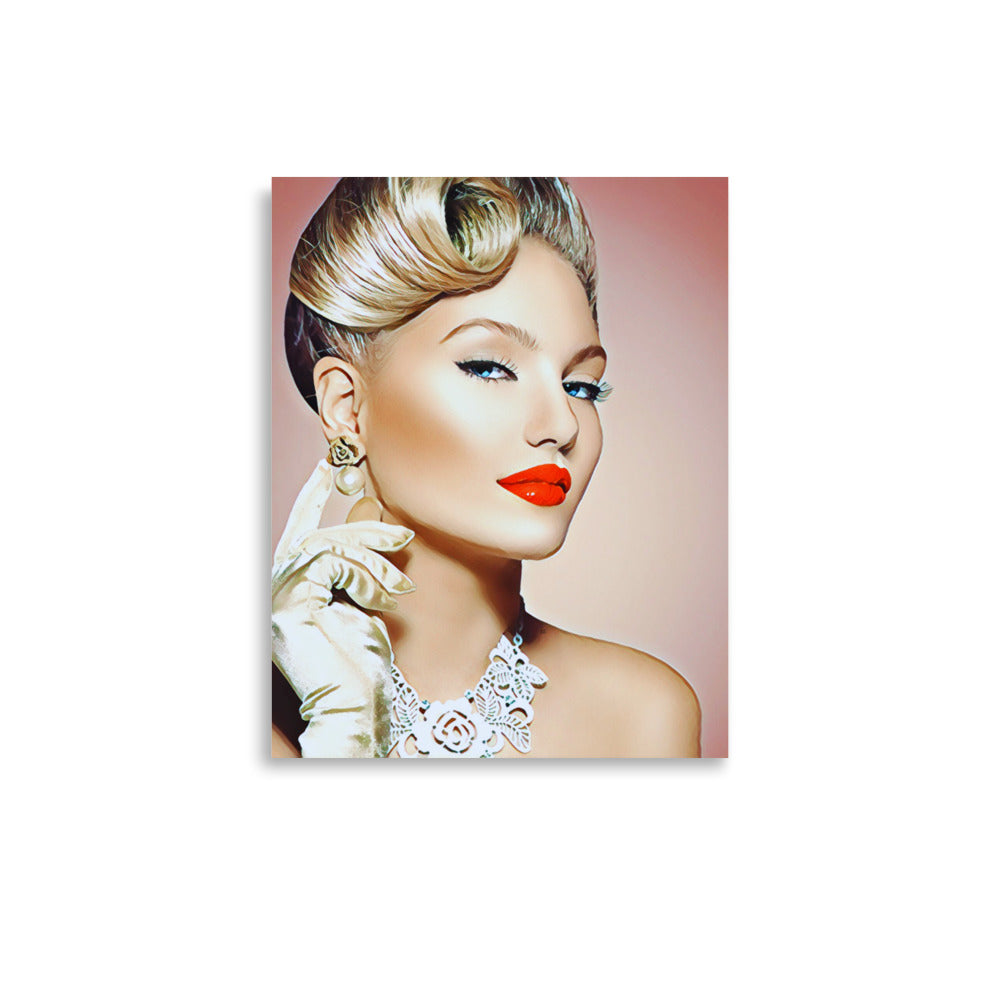 Loren Blonde Woman with Up Do & Red Lips Art Poster