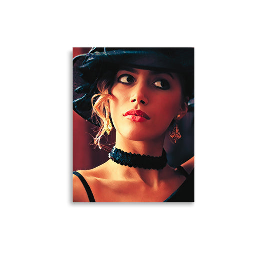 Toulanie Woman in Black Hat Sequin Necklace Art Poster